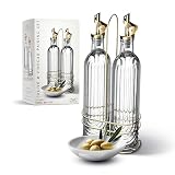COOK WITH COLOR Glass Olive Oil Bottle Dispenser - 2 Pack- 17oz Oil and Vinegar Cruet - Olive Oil Carafe Decanter for Kitchen, Elegant Fluted, Clear