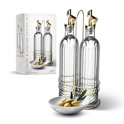 COOK WITH COLOR Glass Olive Oil Dispenser - 2 Pack, 17 oz | Cruet Bottle | Elegant Carafe Decanter with Spout for Kitchen | Suitable for Vinegar, Coffee Syrups & Other Liquids by COOK WITH COLOR - Used condition - CA$57.38