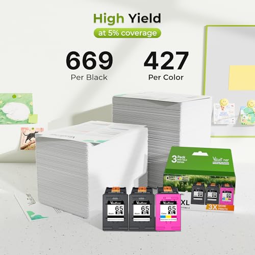 Image of 3-Pack 65 Ink for HP 65XL for HP 65 Ink Cartridges Black /Color Combo Pack