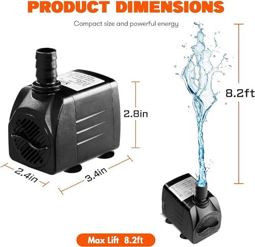 Image of Simple Deluxe 8.2ft High Lift 400 GPH 30W Water Table Pump (1514L /H) with 3 Nozzles, Perfect for Fish Tank, Hydroponics, Fountains, Ponds, Aquariums, Black