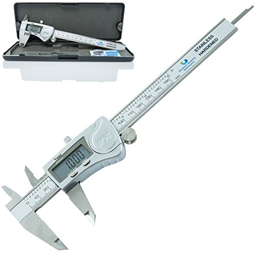 Digital Vernier Caliper IP54 Made of Hardened Stainless Steel by PQS Large LCD Screen-6"/150mm-Auto Off Provides Precision Measurement in Inches and Metric Easy to Read and Use