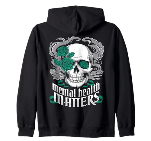 Gothic Skull Mental Health Awareness Green Roses Sudadera con Capucha
