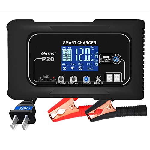 20-Amp Smart Battery Charger,12V/20A and 24V/10A.Lithium,Lifepo4,Lead-Acid(AGM/Gel/SLA..) Car...