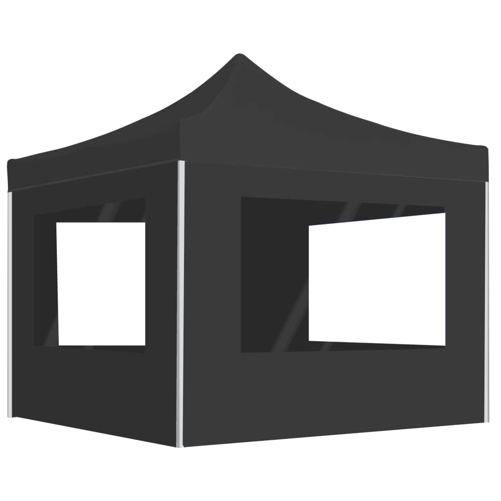 Składany pawilon, namiot imprezowy, namiot biesiadny, namiot ogrodowy, 3 x 3 m, z aluminium, ze ścianą boczną i oknami, antracyt, do ogrodu, na taras, na zewnątrz, na imprezy, grillowanie