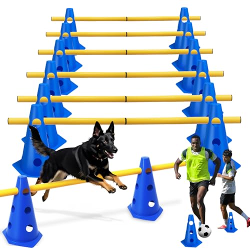 XEIYEI 5er Sports Steckhürdenset Cavaletti Agility Set Hunde Hürden Steckhürdenset 10 Kegel 23cm + 5 Stangen 80cm Agility Koordinationstraining Set für Kinder Hunde Teamsport Fussball