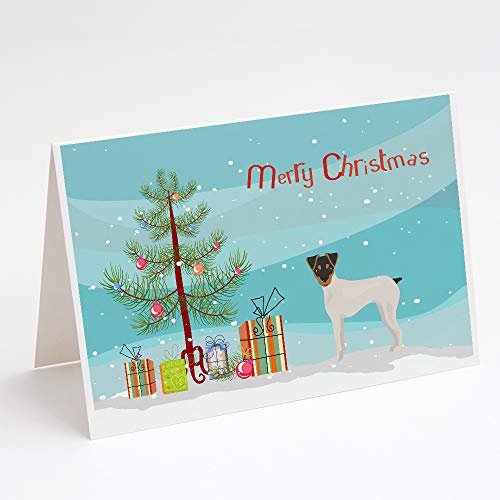 Caroline's Treasures CK3464GCA7P Japanese Terrier Christmas Tree Greeting Cards and Envelopes Pack of 8 Blank Cards with Envelopes Whimsical A7 Size 5x7 Blank Note Cards