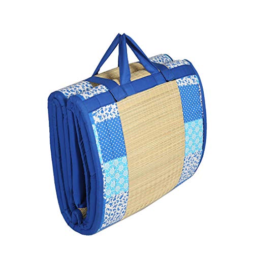 Image of CRAFT OF INDIA - Foldable korai Grass chatai 3X6 ft, Blue Cotton New with 15MM Soft Foam Hand Made (Blue Cotton New)