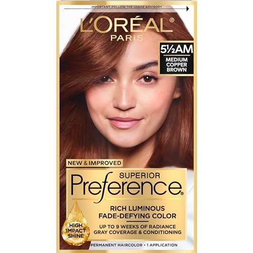 L'Oreal Paris Superior Preference Luminous Fade-Defying Permanent Hair Color, Hair Dye For Up to 9 Weeks of Radiance, Medium Amber Copper Brown 5.5AM, 1 Hair Dye Kit