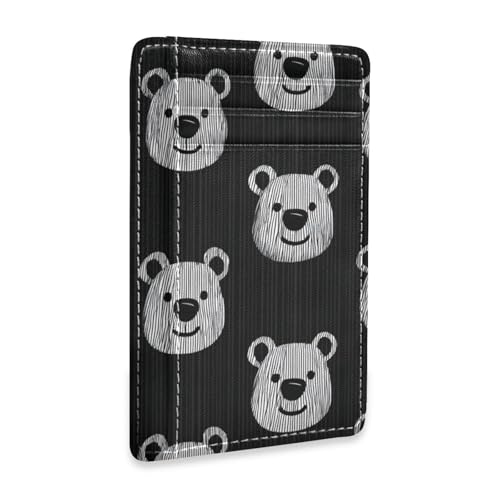 Cartoon Black White Bear Cute leather card wallets for women slim With Cash Slot RFID Blocking card holders for men&women