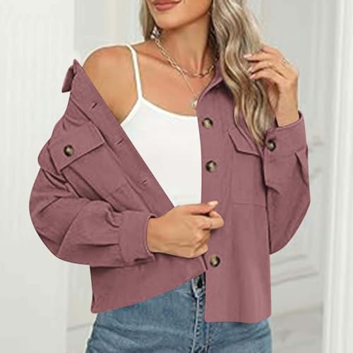 Womens Fashion Cropped Shackets Corduroy Button Down Crop Jackets Tops Long Sleeve Blazer Suit CoatTrendy 20244