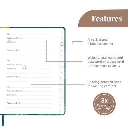 Rileys & Co. Tropisches Paradies Kompaktes Passwortbuch - Alphabetisch Sortiert, Passwort-Manager, Für Senioren, Sicheres Notizbuch Für Internet-Logins, Websites, Benutzernamen (15,2 x 11,4 cm)