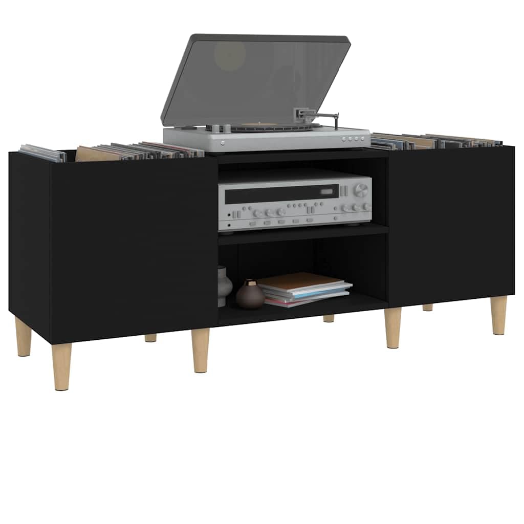 Tomostar Support pour Tourne-Disque, Porte-disques Présentoir Meuble de Rangement pour Disques Vinyles Noir 121x38x48 cm Bois d'ingénierie