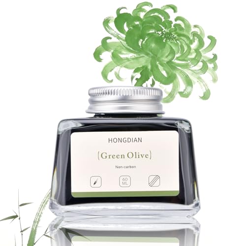 Image of Hongdian Fountain Pen Bottled Ink Green Oliver Color, 60ml Non Carbon Inkwell Bottle, Artist Calligraphy Ink
