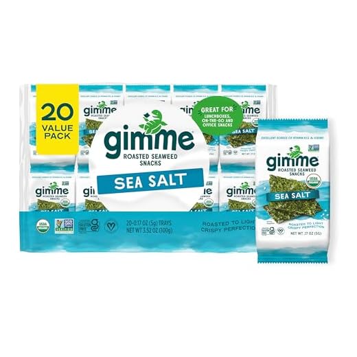 gimMe Organic Roasted Seaweed Sheets, Sea Salt, Keto, Vegan, Gluten Free, Great Source of Iodine and Omega 3’s, Healthy On-The-Go Snack for Kids & Adults, #1 Sea Salt, 0.17 Ounce (Pack of 20)