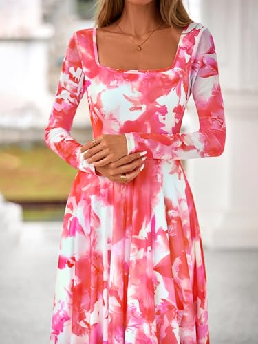 BTFBM Women Maxi Dress Fall 2025 Fashion Elegant Long Sleeve Square Neck Floral Print Party Club Wedding Guest Dresses