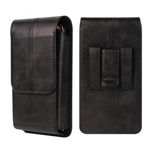 Étui de Ceinture pour Téléphone Homme Cuir Noir, Pochette de Ceinture en Cuir pour Smartphone, Petit Sacoche Ceinture Cuir Telephone Portable Sac Banane de...