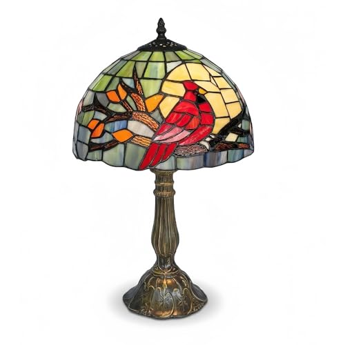Tiffany Style Stained Glass Table Lamp Vintage Cardinal Bird 19 Tall