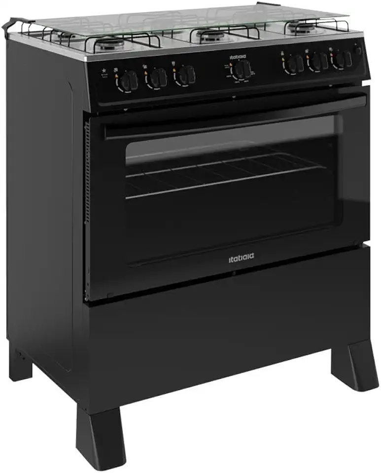 Fogão 6 Bocas a Gás Itatiaia Star New com Acendimento Automático e Forno 82l Preto Bivolt