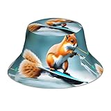 WHJHBD Reflektierender Fischerhut, Wasserski, Fuchs, Eichhörnchen, bedruckt, für Damen und Herren, für Reisen, Camping, Outdoor-Aktivitäten, Schwarz