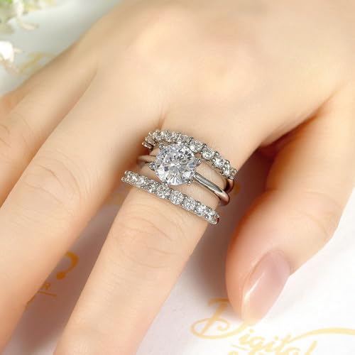 3Pcs White Gold Plated White Cubic Zirconia Engagement Rings Wedding Bridal Band Promise Rings Evening Parties Anniversary Valentine's Day Gifts Eternity Bands for Women3