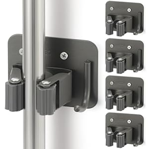 Broom Holder Wall Mount Screw Drilling, Sturdy Heavy Duty Stainless Steel Mop Gripper Rack Perforated, Perfect for Laundry Room Organizer, Fit with Laundry Kitchen Garage Garden Storage System