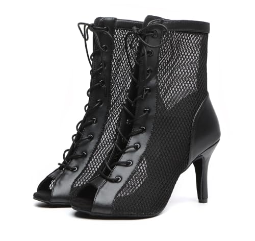 Image of Dance Practice Shoes for Women Mesh Ballroom Sandals Heels Party Prom Ankle Booties with Zip