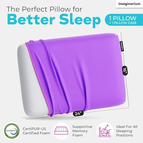 Image of Imaginarium Memory Foam Pillow for Bed - 16 inch x 24 inch Standard - Fun Decorative Colorful Pillow for Sleeping - Back, Stomach & Side Sleepers - Includes Cooling Cover (Galactic Purple)