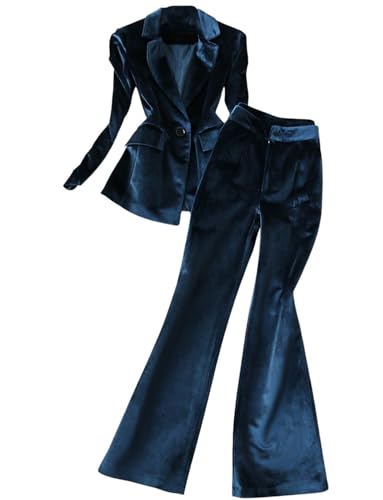 Women's One Button Suit Velvet Jacket & Pants 2 Pieces for Business/Casual/Daily Tuxedos