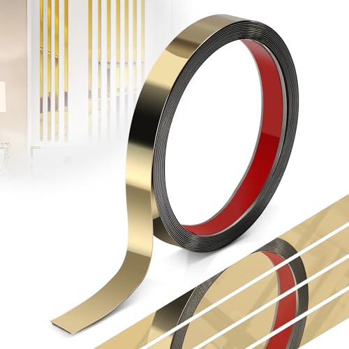 efuturetime Moulure Autocollante en Acier Inoxydable, 2cmx5m, Garniture Murale Autoadhésif, Moulure Flexible avec Effet Miroir pour Décoration de Meuble, Bordure de Miroir, Mur, Porte, Plafond, Doré