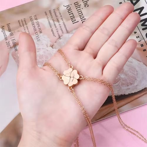 925 Sterling Silver Set Piece Four Leaf Clover Stitching Pendant Necklace For Best Friend, Best Friend Necklaces For 4, BFF Friendship Necklace For 4 Ladies4