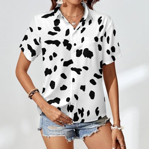 Dalmatian Dog Print Womens Button Down Blouse Short Sleeve Shirt Casual Tops with Pocket4
