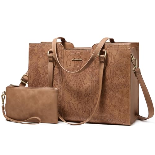 Image of LOVEVOOK Laptop Bag for Women - Waterproof Work Bag for Women & Vintage Laptop Tote Purse with Wristlet