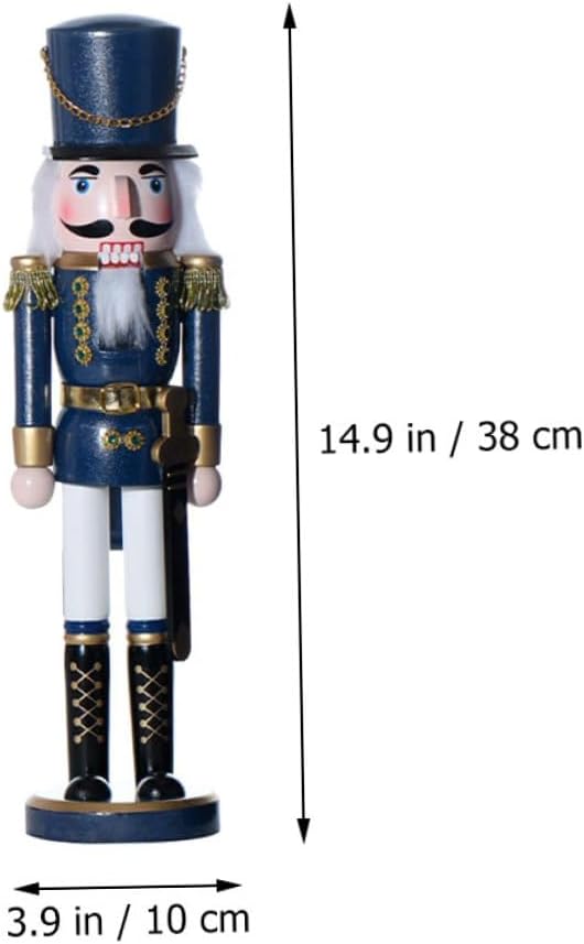 Wood Nutcracker Figurine Soldier 38cm Blue and White Wooden Christmas Nutcracker Ornament Festive Tabletop Decoration for Holiday Seasonal Décor