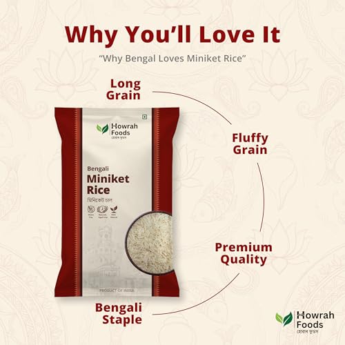 Image of HOWRAH FOODS Miniket Rice 1 Kg | Premium Slender Long Grain Bengali Rice | Soft, Fluffy & Non-Sticky | Ideal for Daily Meals with Dal & Curry | Hygienically Packed | Authentic Taste of Bengal