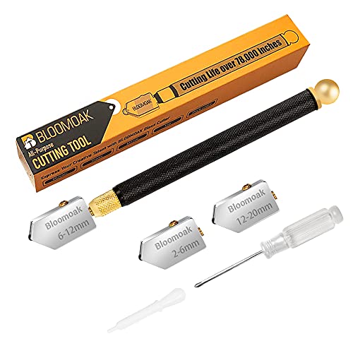 Glass Cutter Tool Set, 2-20mm 5pcs Glass Cutter Kit with Portable Storage Box, Pencil Style Oil Feed Carbide Tip with 2 Bonus Blades and Screwdriver for Cutting Stained Glass, Tiles, Mirror, Mosaicâ€¦
