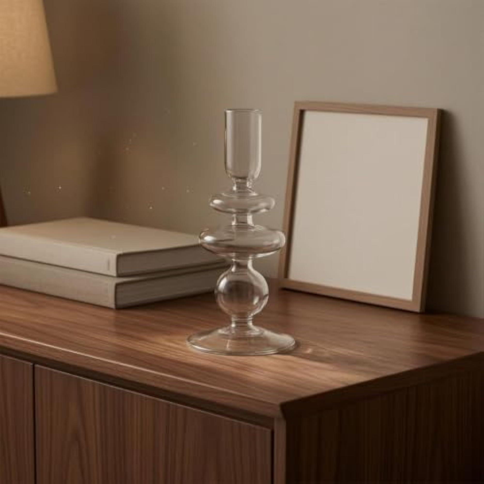 Translucent Glass Candlestick, Smooth Glass Candle Cup