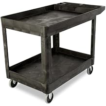 Rubbermaid Commercial Products 2-Shelf Utility/Service Cart, Medium, Black, Lipped Shelves, Ergonomic Handle, 500 lbs. Capacity, for Warehouse/Garage/Cleaning/Manufacturing