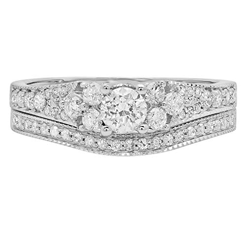 Dazzlingrock Collection 1.00 Cttw Round White Diamond Solitaire with Accents Vintage Style Wedding Ring Set for Her, Available in 10K/14K/18K Solid Gold2