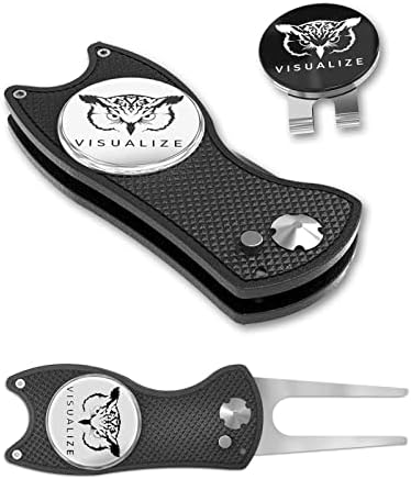 VISUALIZE Premium Golf Divot Repair Tool Kits with Ball Marker- Favorite Golf Gift Sets - Anodized Aluminum Switchblade-Style - Premium Feel & Durability (Black-White)