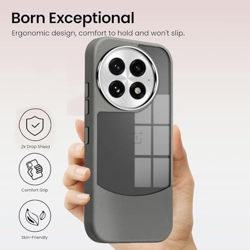 Image of KARWAN️Fusion Edge Leather Transparent Mobile Back Case | Slim Fit | Anti-Fingerprint| Scratch-Resistant | Premium Grip | Shockproof case | Back Cover for Oneplus 13R || Grey