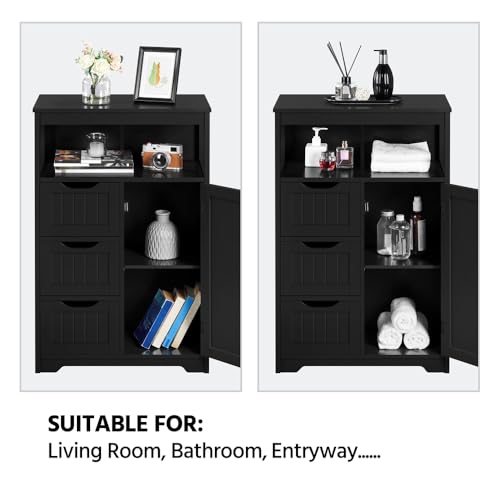 Yaheetech Mueble Baño de Madera Armario Baño con Cajón y Estante Ajustable Mueble Auxiliar de Cocina Armario Multiusos con Puertas Dobles para Salón Entrada Negro 55,5x29,5x86,5 cm - imagen 6