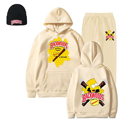 kangning Backwoods Hoodie and Sweatpants for Men with Backwoods Beanie Backwoods Casual Sweatshirts Unisex 2 Piece Tracksuits (Khaki,M)