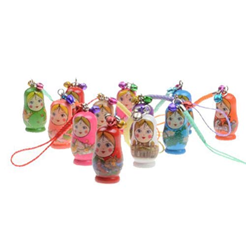 Nuobesty 12 Stück Holz Matroschka Schlüsselanhänger - Kreative Russische Puppen Schlüsselringe, Handy-Anhänger, Taschenanhänger Für Dekoration Und Geschenkideen