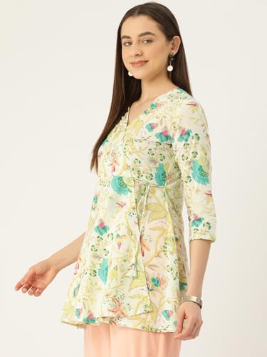 Image of feranoid Floral Print Angrakha 3 Sleeves Flared Kurti