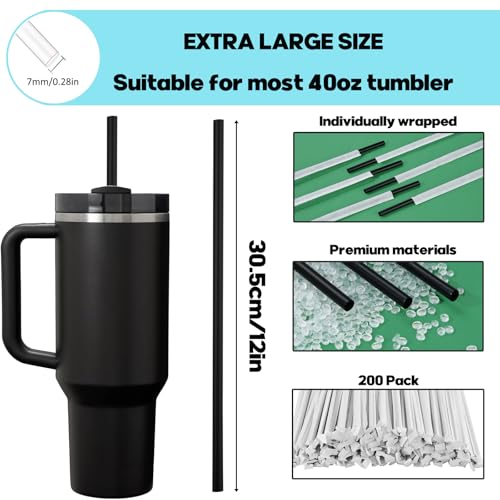 200 pitillos desechables negros para vasos de 40 oz miniatura 2