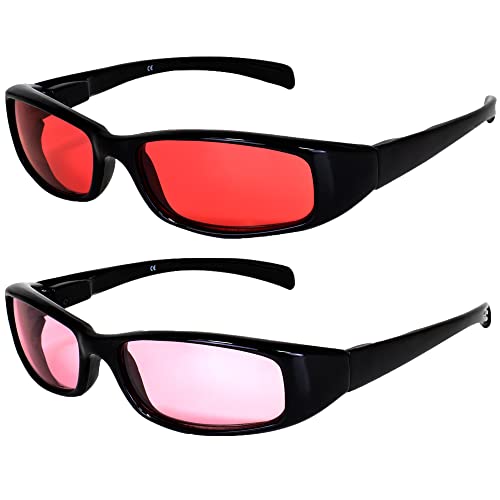 2 Pairs of MF Eyewear Bad Attitude Cool Wraparound Motorcycle Sunglasses Black Frames with Red & Rose Lenses