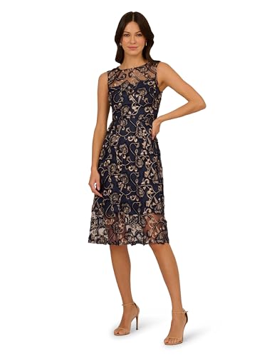 Image of Adrianna Papell Women's Embroidered Midi Dress, 10, Navy /Rosegold