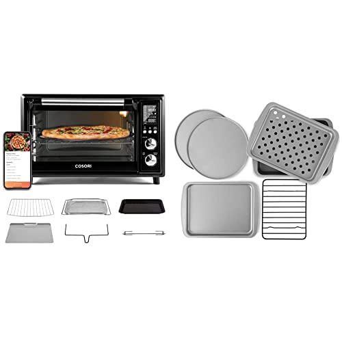 This is a picture of a product for sale called Cosori Air Fryer Toaster Oven Combo Smart 12-in-1 Countertop Dehydrator & G & S Metal Products Company Personal Size Non-Stick 6-Piece Toaster Oven Baking Pan Set