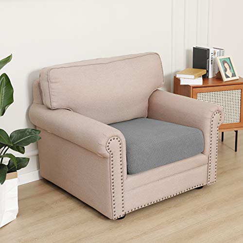 Image of Easy-Going Stretch Cushion Cover Sofa Cushion Furniture Protector Sofa Seat Sofa slipcover Sofa Cover Soft Flexibility with Elastic Bottom(Chair Cushion,Light Gray)