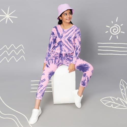 Image of TeenTrums Tie Dye Black Co-ord Set with Boat Neck Tshirt & Joggers, 100% Cotton, Fashion for Youth, Stylish Teen Fashion Collection, Tie Dye Set of Top & Bottom for Girls, Age 05 to 16 Years